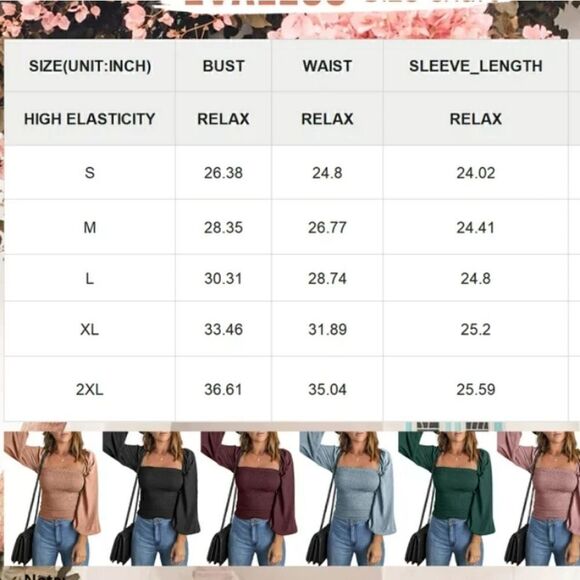 Women Puff Long Sleeve Square Neck Tops Off The Shoulder Floral Ladies T… - Picture 4 of 10